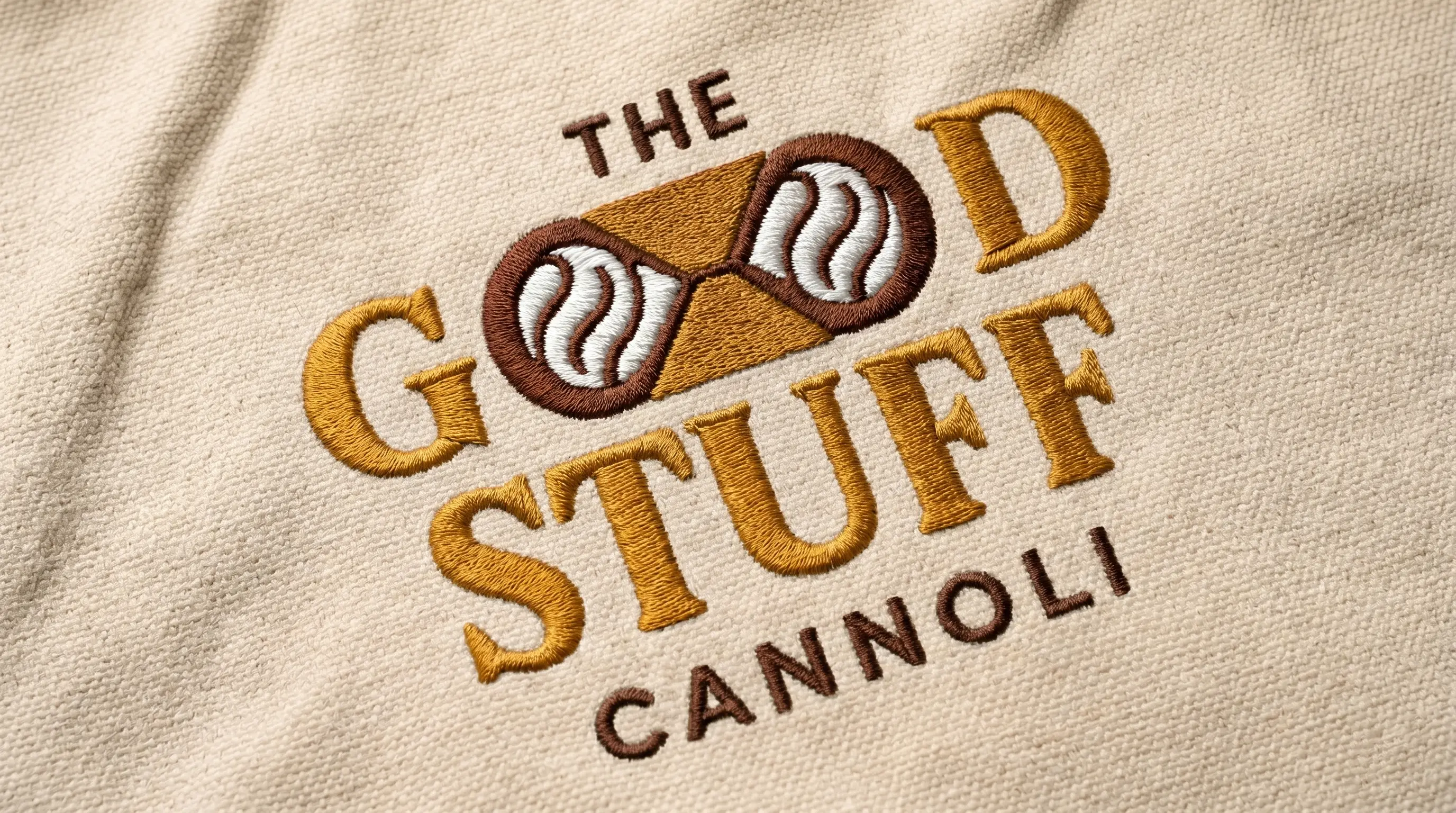 The Good Stuff Cannoli wordmark with a cannoli-shaped O